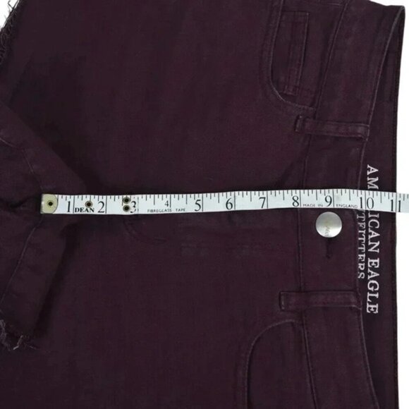 American Eagle Hi-Rise Shortie Jean Shorts Burgundy Super Stretch Size 8 - Picture 8 of 12